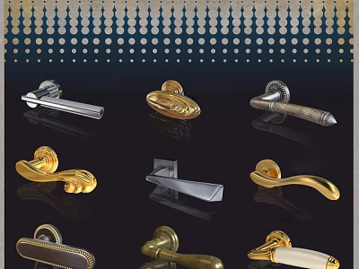 Different Types of Door Handles With Modern Vintage Gold and Silver Designs 3d model