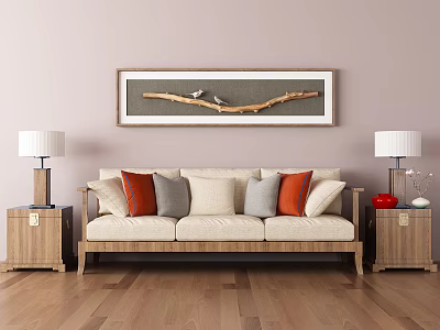New Chinese-style three-person sofa 3d model