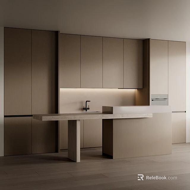 Modern Kitchen Interior Design With Cabinets Island Countertop And Ambient Lighting 3d model 