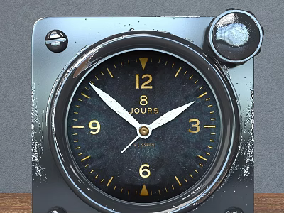 Square Metal Frame Clock with Black Dial Gold Numbers White Hands and 8 HOURS Text 3d model