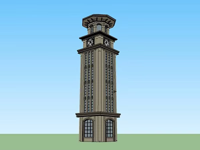 Traditional Tower With Clock Details Brown Exterior Multiple Levels And Ornate Windows 3d model