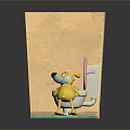 Cartoon Character Cleaning White Toilet With Toilet Paper In Bathroom Scene