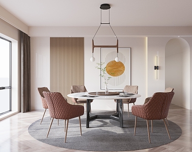 Modern Restaurant Simple Dining Table and Chair Chandelier Decorative Painting Jewelry Ornaments Round Dining Table Wall Lamp 3d model