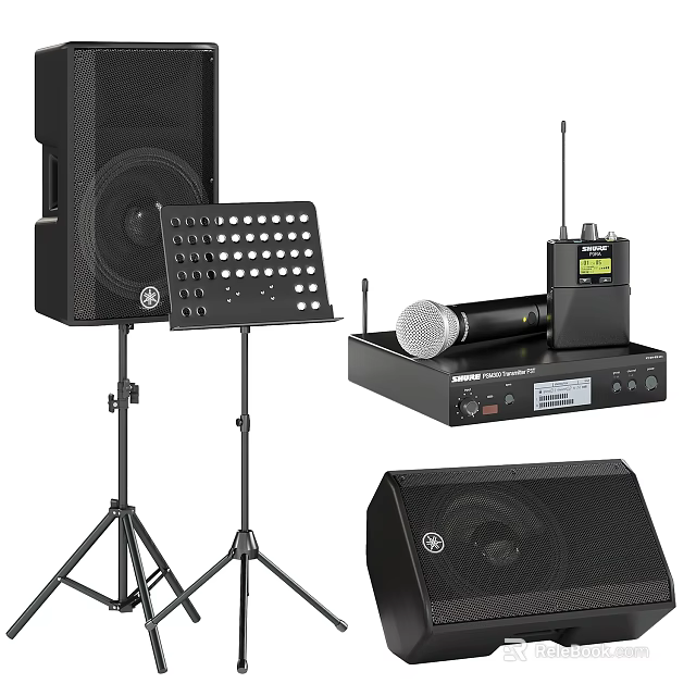 High Quality Professional Wireless Audio Speaker System With Microphone And Stands 3d model 