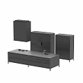 Modern Black Kitchen Cabinets With Island Countertop Sink And Oven Appliances