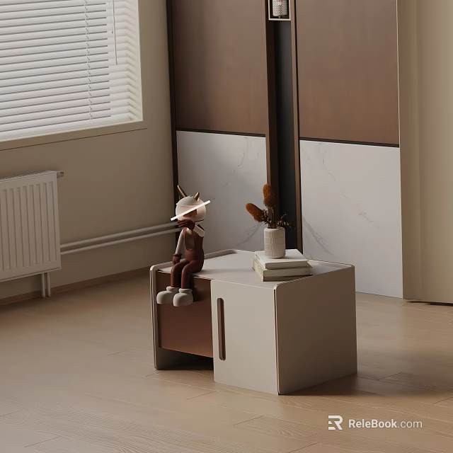 Modern Side Table Featuring Doll Books and Vase in Contemporary Interior Space 3d model 