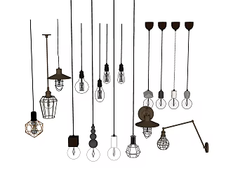 Industrial LOFT luminaire combination chandelier wall lamp bulb 3d model