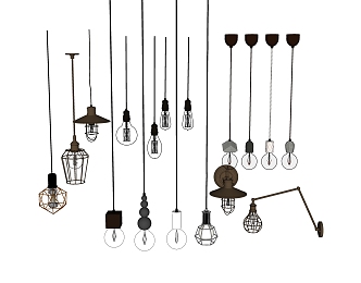 Industrial LOFT luminaire combination chandelier wall lamp bulb 3d model