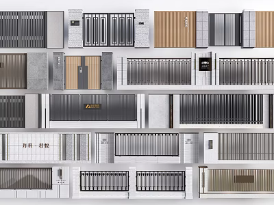 Contemporary Various Stylish Fences Design With Metal Wooden Slatted Panel And Grille 3d model