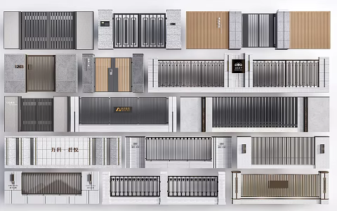 Modern courtyard wall, courtyard door, courtyard wall, community wall 3d model