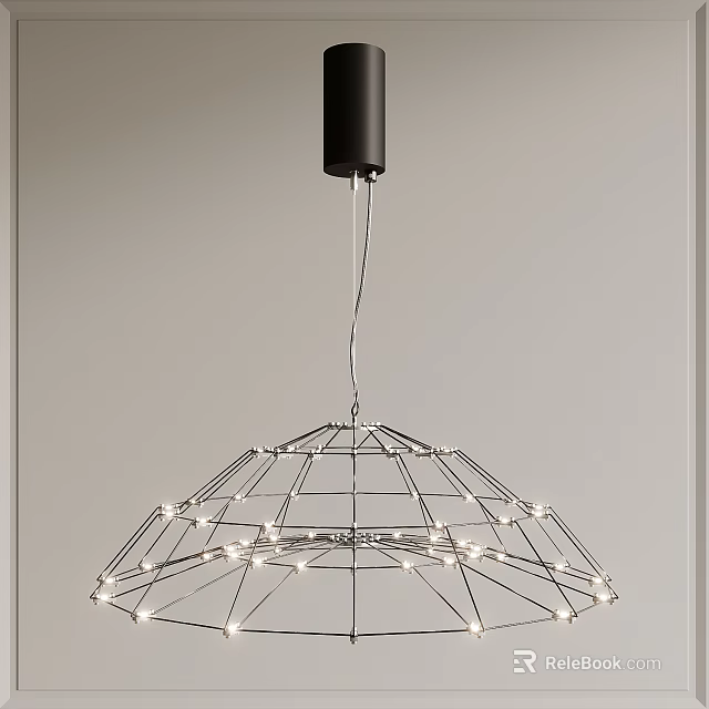 Modern Geometric Pendant Light With Wire Frame Structure And LED Lighting 3d model
