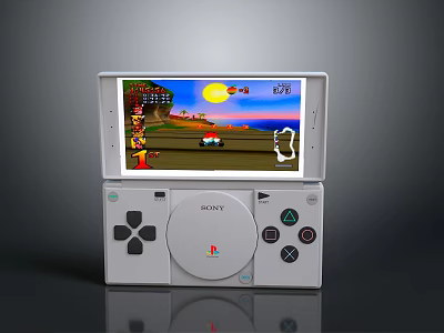 Sony White Handheld Game Console Displaying Colorful Racing Game Screen With Character 3d model