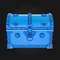 Blue Metallic Treasure Chest With Decorative Rivets And Lock Details