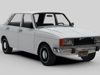 Vintage White Four Door Sedan With Classic Design Front Grille And ROYCE License Plate 3d model