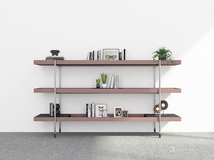Modern Multi Tiered Storage Shelf With Books Photo Frames Plants And Decorative Items 3d model 
