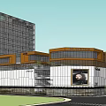 Modern Commercial Complex With Shopping Mall Atrium Green Spaces Escalators And Outdoor Seating