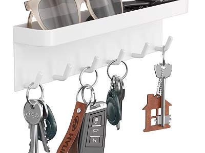White Wall Mounted Organizer with Hooks for Storing Living Supplies Keys and Sunglasses 3d model