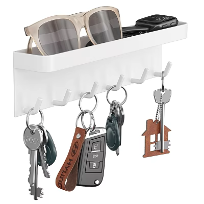 White Wall Mounted Organizer with Hooks for Storing Living Supplies Keys and Sunglasses 3d model