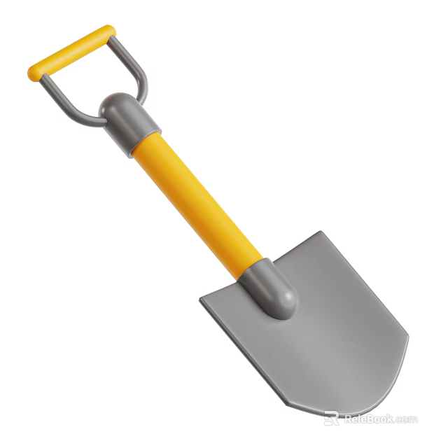 Durable Industrial Equipment Shovel With Yellow Handle And Gray Metal Blade 3d model 