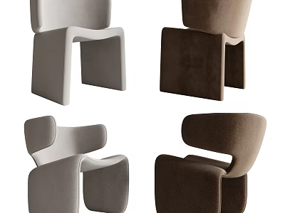 Modern Accent Chairs with Velvet Upholstery in Neutral Brown Tones and Geometric Design 3d model