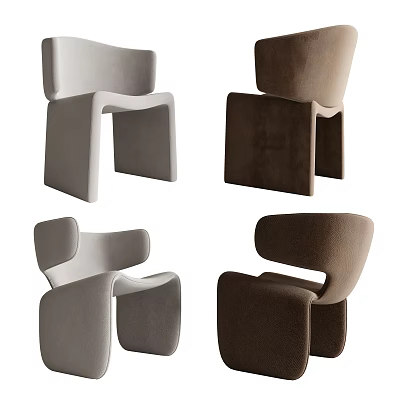 Modern Accent Chairs with Velvet Upholstery in Neutral Brown Tones and Geometric Design 3d model