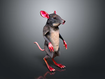3D Model Rat Standing With Red Ears Red Paws Black Body And Light Belly 3d model