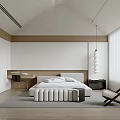 Minimalist Modern Bedroom Interior With White Wardrobes Wooden Desk Pendant Light And Armchair