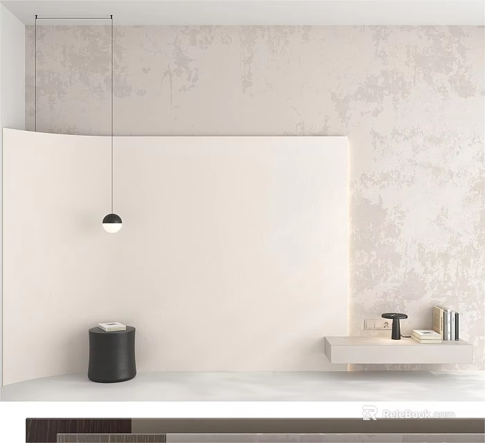 Modern Interior Featuring White Wainscoting Wall With Black Pendant Light And Decorative Shelf 3d model 