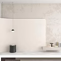 Modern Interior Featuring White Wainscoting Wall With Black Pendant Light And Decorative Shelf