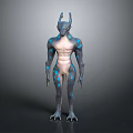 Game Fantasy Character Humanoid Muscular Creature With Blue Spots And Horns 3d model