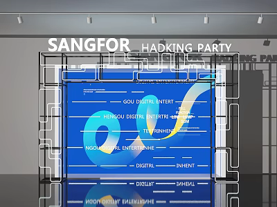 Sangfor Hacking Party Photo Spot with Blue Backdrop Digital Innovation Technology Elements 3d model