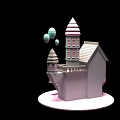 Cartoon Scene With Whimsical Building Spires Towers And Balloons On Circular Platform