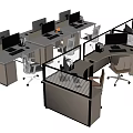 Modern Office Desks With Partitions Chairs Computers And Workspace Setup 3d model