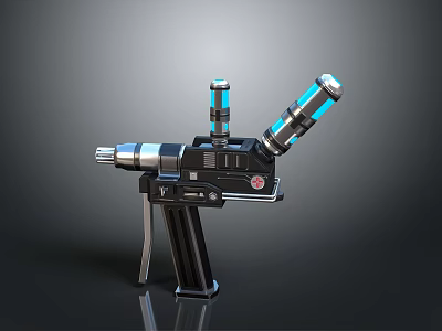 Futuristic Sci Fi Gun With Black Metallic Body And Blue Glowing Cylinders 3d model