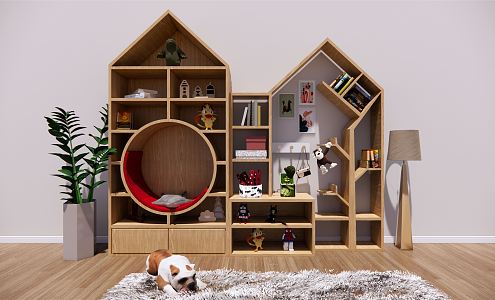 Nordic Bookcase Children's Bookcase Toy Cabinet Pet Dog Toy 3d model