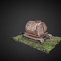 Rusty Hardware Tools Oil Drum With 5W30 Label And Small Tool On Mossy Ground