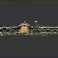 Traditional Architectural Model With Yellow Entrance Green Roof And Courtyard Plants