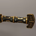 Traditional Chinese Sword With Intricate Carvings And Golden Handle On Wooden Display Stand