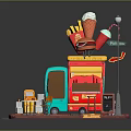 Vibrant Food Truck With Ice Cream Cone Fries Table Street Sign And Menu Board