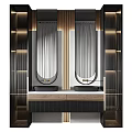 Elegant Modern Bathroom Vanity With Double Washbasins Gold Accents And Round Mirrors