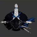 A Woman In Elegant Traditional Black Robe With Blue Ribbons And Decorative Headpiece