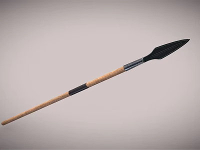 Long Traditional Handcrafted Spear With Wooden Shaft And Black Spearhead 3d model