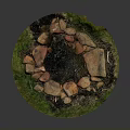 Natural Stone Circle Fire Pit Design With Green Grass Surrounding 3d model