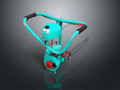 Vintage Turquoise Chainsaw With Black Handles And Red Classic Design Components 3d model