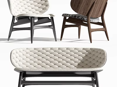 Modern Leisure Chair Design With Quilted Fabric Seat And Wooden Frame In Black Brown 3d model