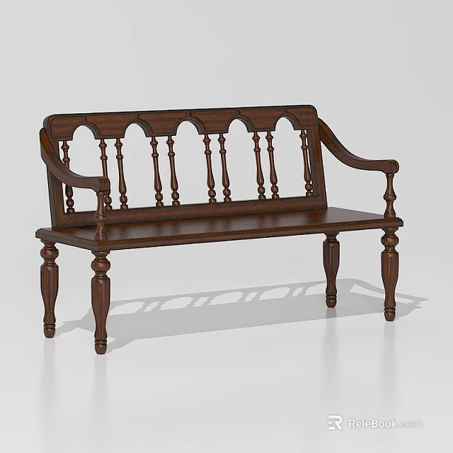 Traditional Wooden Leisure Chair With Arched Back Armrests Vertical Slats And Carved Legs 3d model 