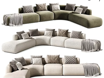 Modern Curved Sectional Sofas With Throw Pillows And Blankets For Cozy Living Room 3d model