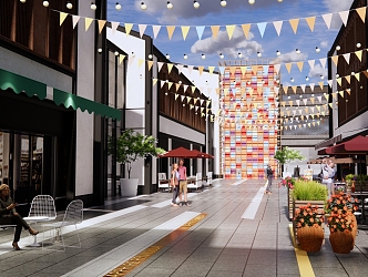 Modern Commercial Street Commercial Street Landscape Commercial Inner Street Shops Coffee Shop Flower Box Signs Night Market Street Colorful Lights 3d model