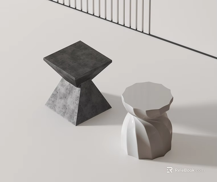 Modern Side Tables with Square Top Geometric Base and Round Top Pleated Minimalist Design 3d model 