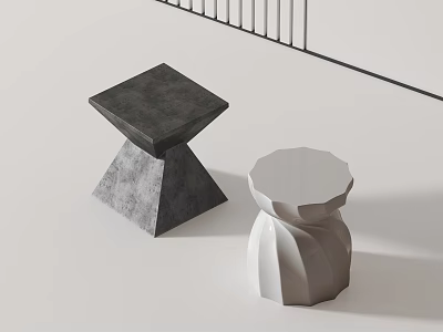 Modern Side Tables with Square Top Geometric Base and Round Top Pleated Minimalist Design 3d model